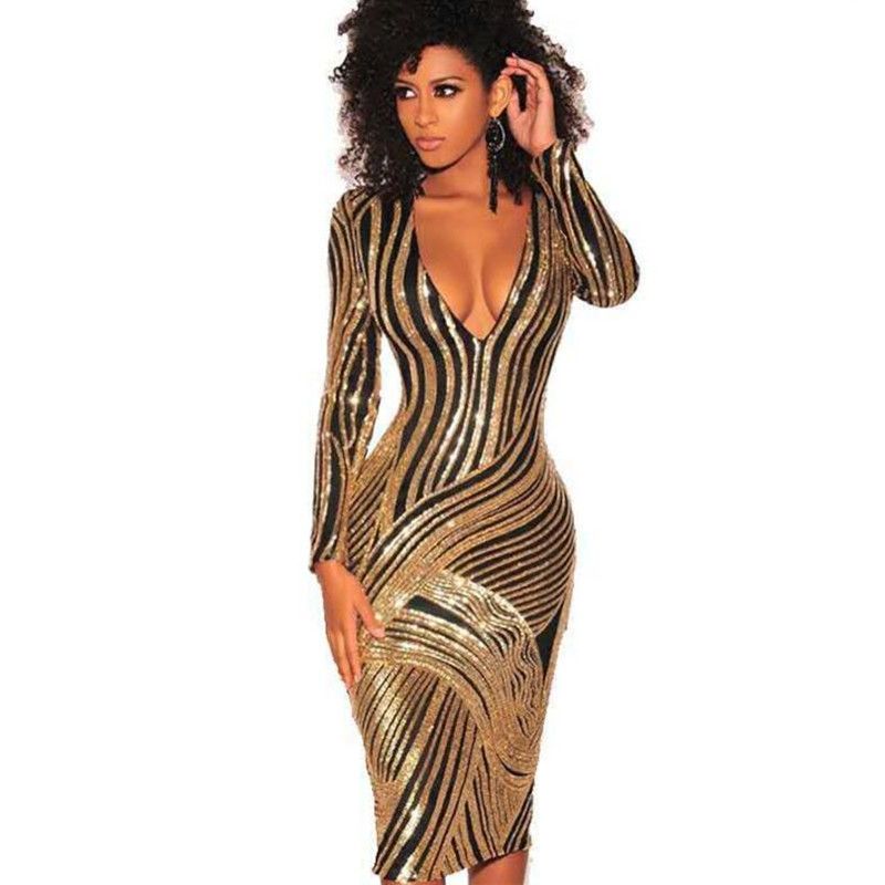 Fashion Sequins Dress Women Slim Long 