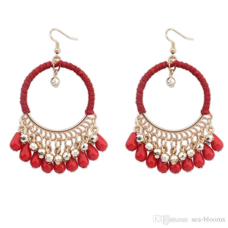 Beautiful Girl Tassel Drop Dangle Earrings 13 Colors Beads Boho Ethnic Women Big Handmade Earrings
