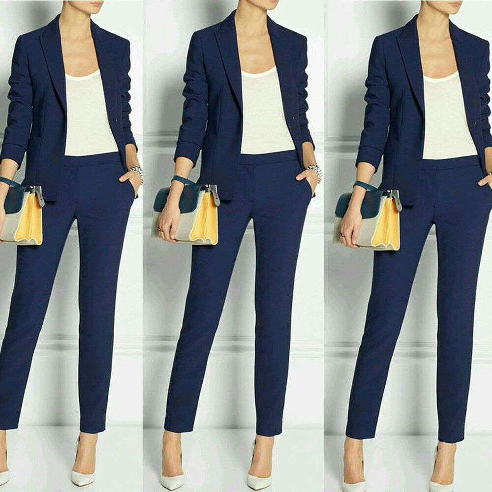 Pantalones de dos piezas de las mujeres azul marino azul Slim Fit para mujer Trajes de Pantalones de dos piezas de las mujeres azul marino azul Slim Fit para mujer Trajes de