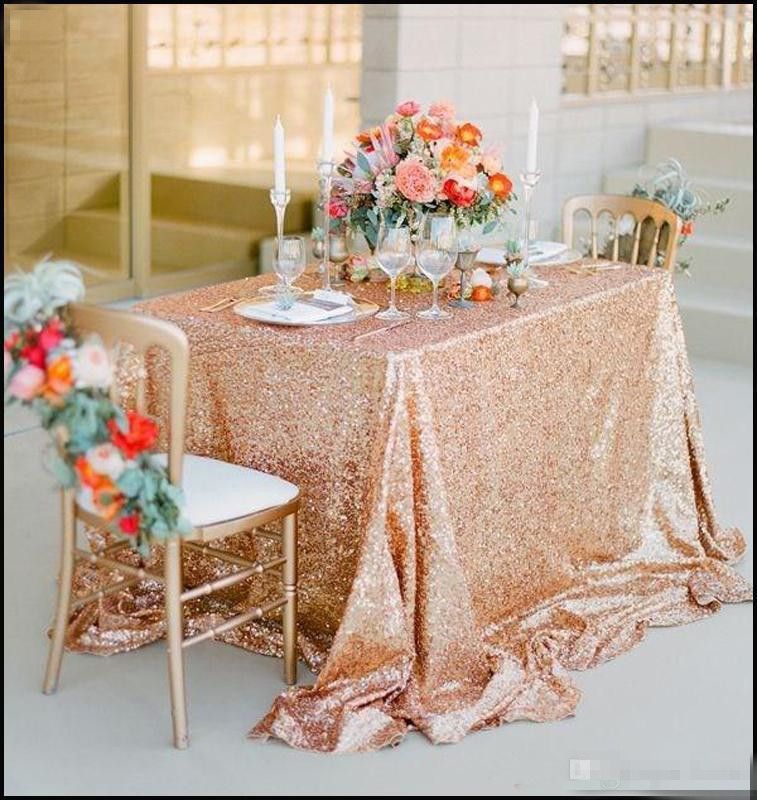Champagne Rose Gold Sequined Tablecloth Wedding Party Decorations