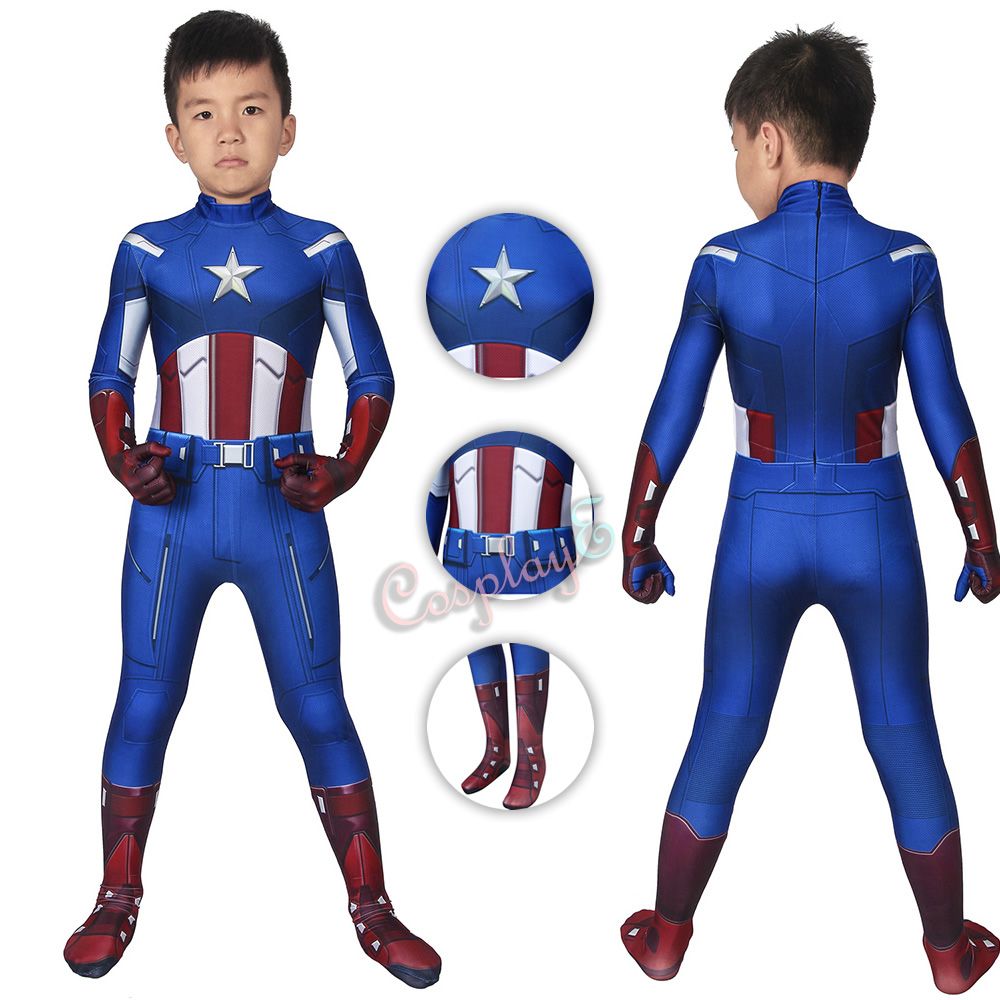 Traje de Capitán América de los vengadores de Cosplay Steve Rogers completa  para Niños