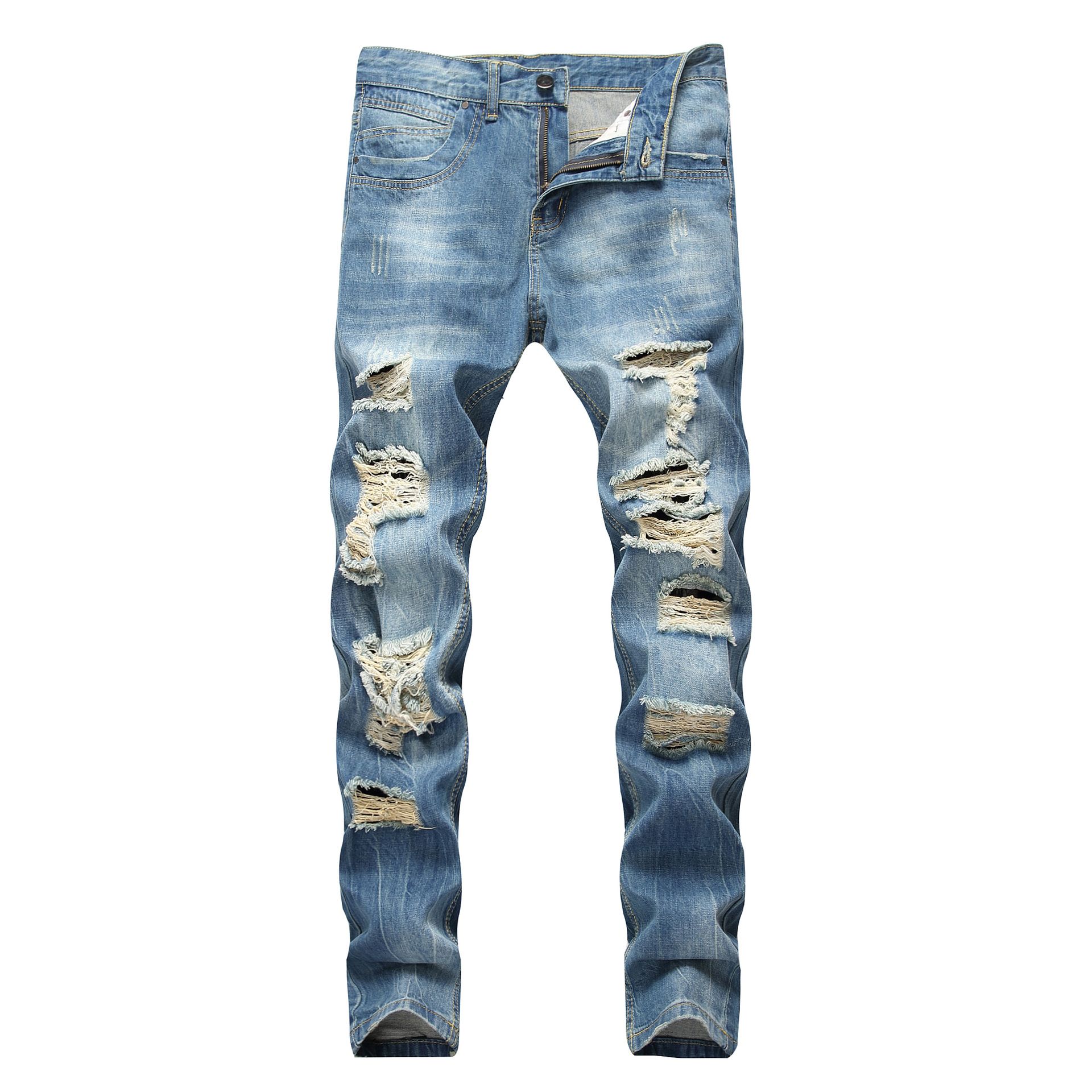 2020 Mens Tattered Slim Fit Straight Jeans Light Color Trendy Jeans ...