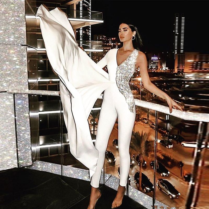 sequin jumpsuit with overskirt