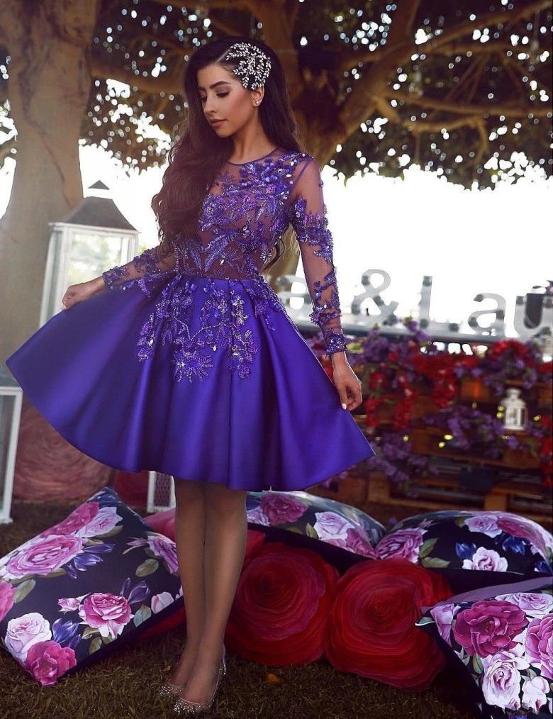 Arabic Royal Purple Short Prom Dresses 