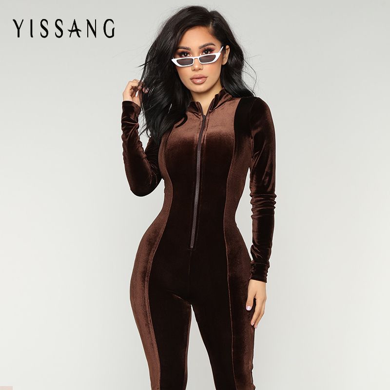 velvet long sleeve jumpsuit