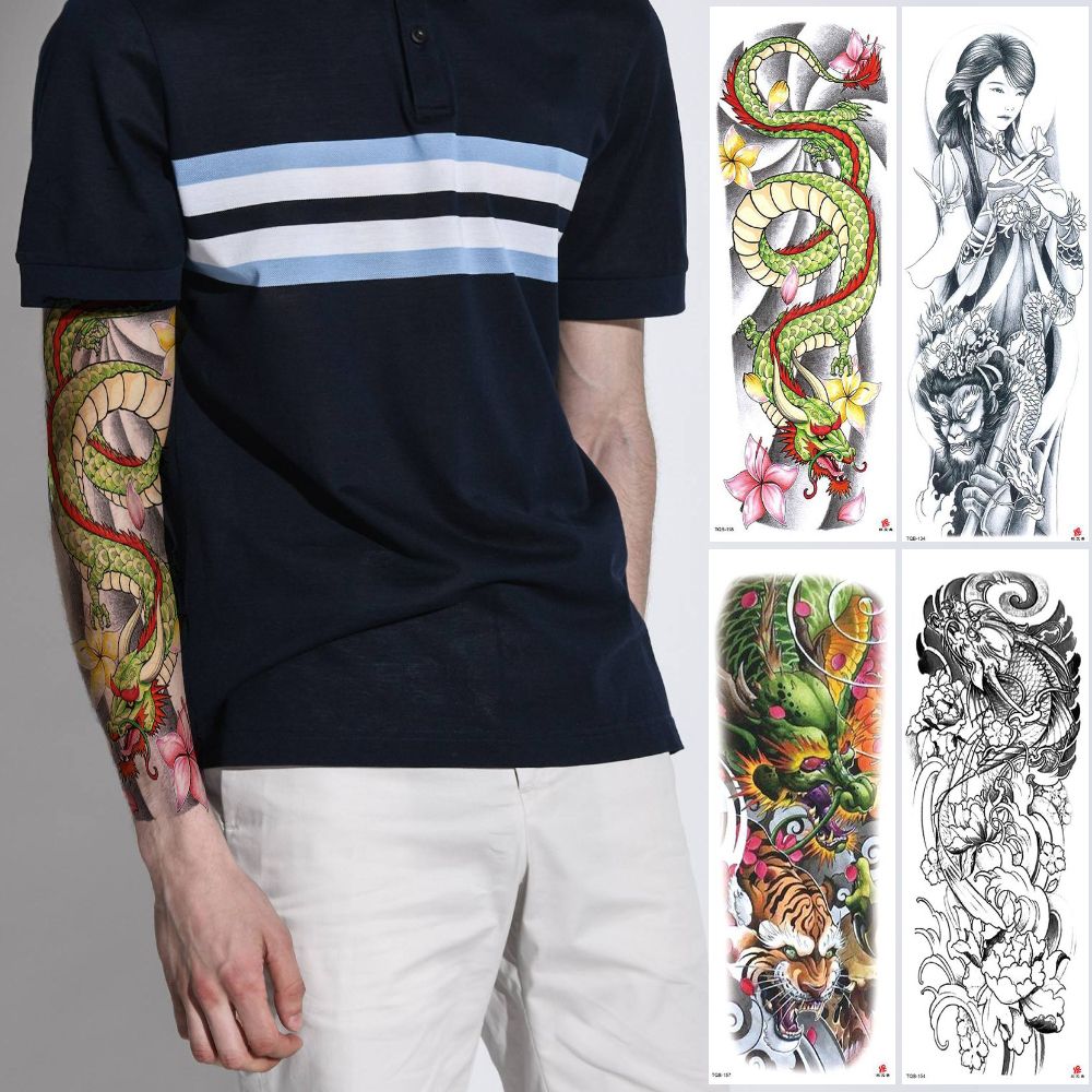 Full Arm Temporary Tattoo Fake Black Cool Sleeve Body Art Sticker Buddha Beauty Sun Wukong Designs For Women Men Water Transfer Large Tatoo From Homimly 2 54 Dhgate Com