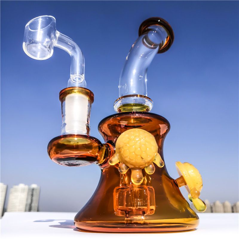 2021 Orange Turtle Glass Bongs Recycler Dab Rig Thick Beaker Bong