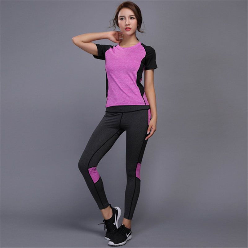 Ropa de mujer Yoga Set Fitness Gym Ropa Tenis Camisa + Pantalones Jogging Entrenamiento Deporte Traje