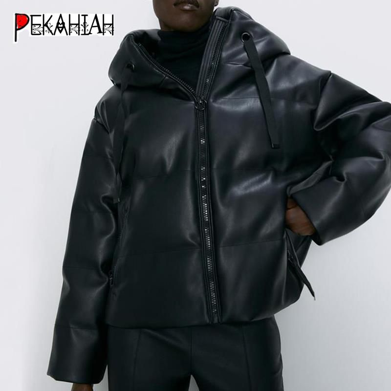 2020 Winter Jacket Women Parka Vintage Black Leather Jackets Coats