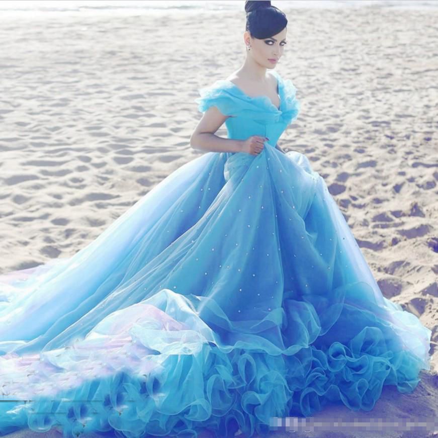 Acquistare Abiti Da Sposa Azzurro Cenerentola Abiti Da Sposa 2018 Tulle Al  Largo Della Spalla Principessa Abito Da Sposa Con Treno Da Cappella  Economico | Consegna Veloce E Qualità | It.Dhgate