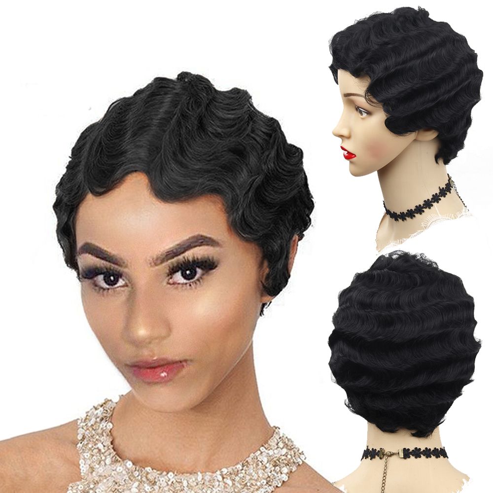 Short Synthetic Finger Wave Wigs High Temperature Fiber Blonde
