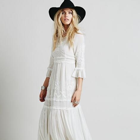 2019 Hippie Boho Summer Dresses Beach Floral Embroidery Sexy White Maxi Dress Long Women Dress Hippie Chic Vestido Robes Ah210 From Vintageclothing