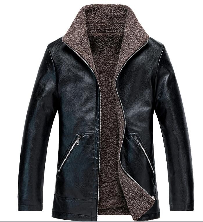 Fashion New Mens Winter Lapel Plus Velvet Thick Leather Coat Jackets ...