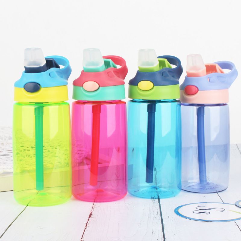 16oz Children Kids Drinking Cup Sports Water Bottle w/ Straws Plastic BPA Free