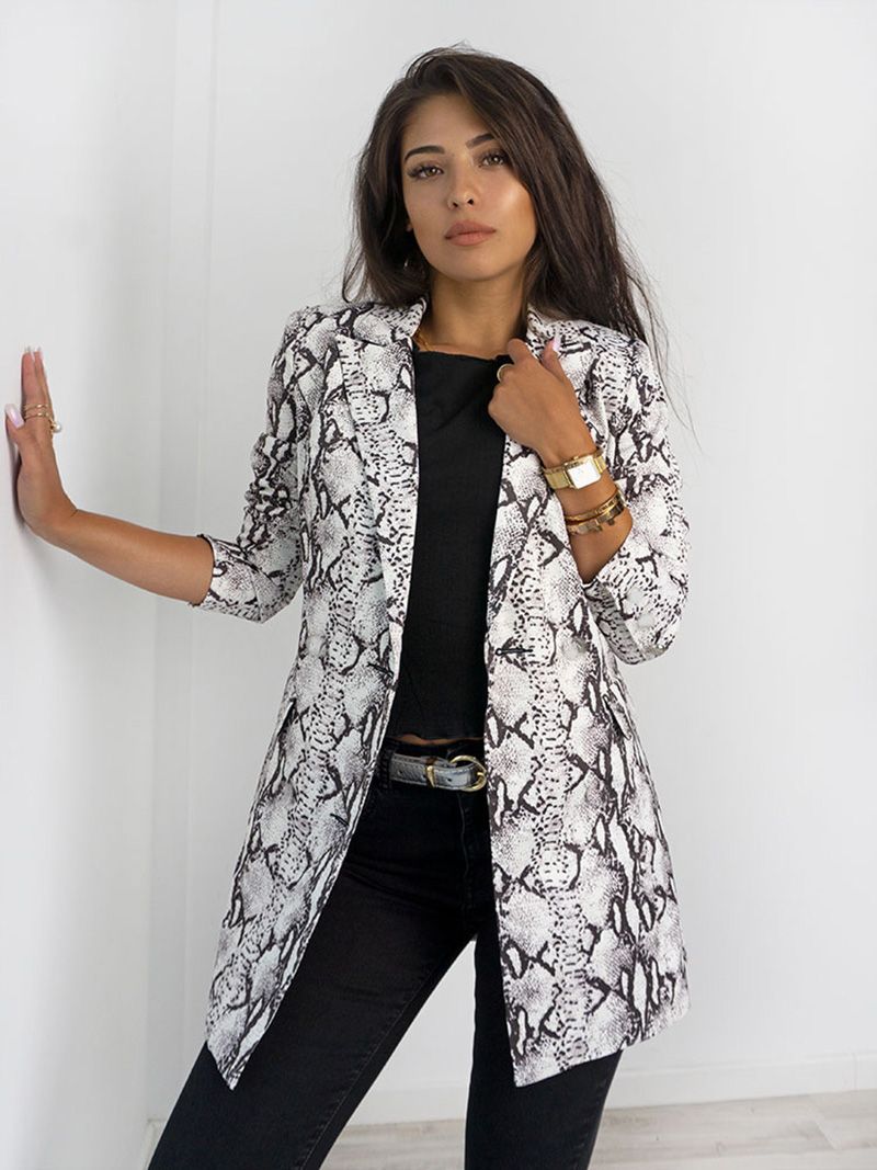 mujer chaqueta de piel de serpiente de impresión abrigos de época cuello manga