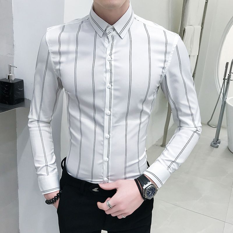 2017 Erkekler Yeni Casual Gomlek Kore Moda Trendi Genc Dikey Cizgili Gomlek Erkek Ince Uzun Kollu Erkek Giyim Aksesuar Www4 Urunlernakliye Shop