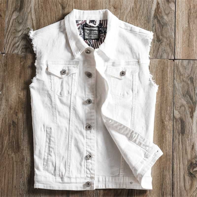 KortingNieuwe Mode Heren Slim Fit Wit Zwart Denim Vest Knoppen Gaten  Gescheurd Jeans Vest Tank Top Mouwloze Jas Top Heren Vesten Online Winkel  |DHgate