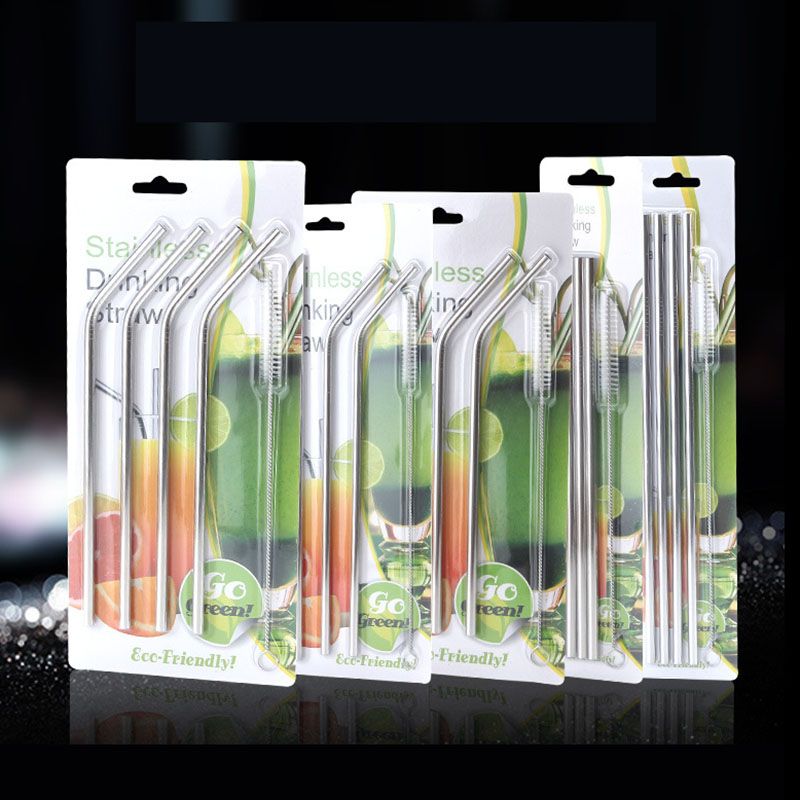 Amazon Com Hic Reusable Drinking Straws Stainless Steel Set Of 4 With Cleaning Brush Kitchen Dining