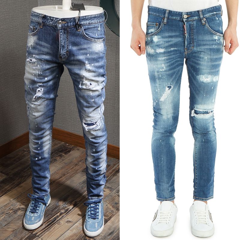 Compra Nuevo Individuo Fresco Jeans Daños Pintadas Pantalones Efecto  Desgastado Bleach Flaco Fit Denim Hombre Destruido Diseño Vaquero Pantalones  Denim Jeans Barato | Entrega Rápida Y Calidad | Es.Dhgate