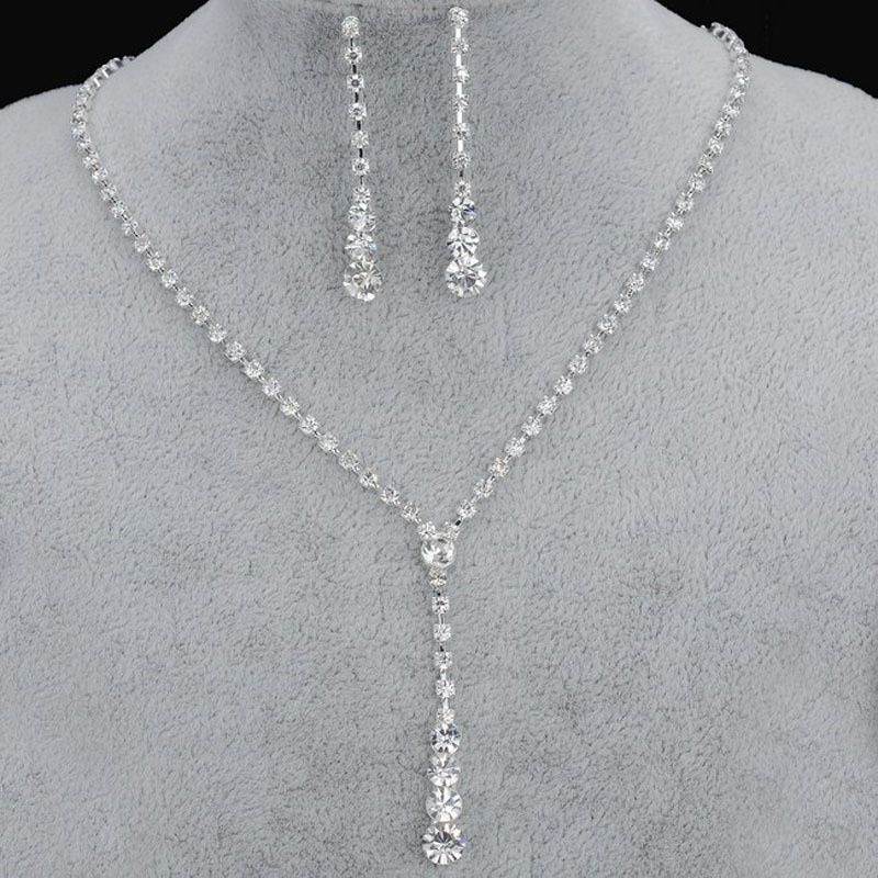 Bling Crystal Bridal Jewelry Set Silver Plated Necklace Diamond Earrings Wedding Jewellery Sets Bride Bridesmaids Accessories From Tieshome 2 27 Dhgate Com bling crystal bridal jewelry set silver