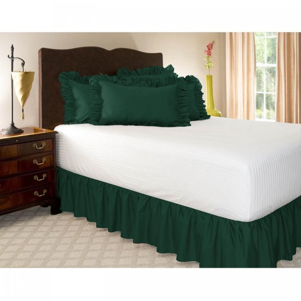 TWIN SIZE WRAP AROUND 14/" DROP BED SKIRT DUST RUFFLE HUNTER GREEN