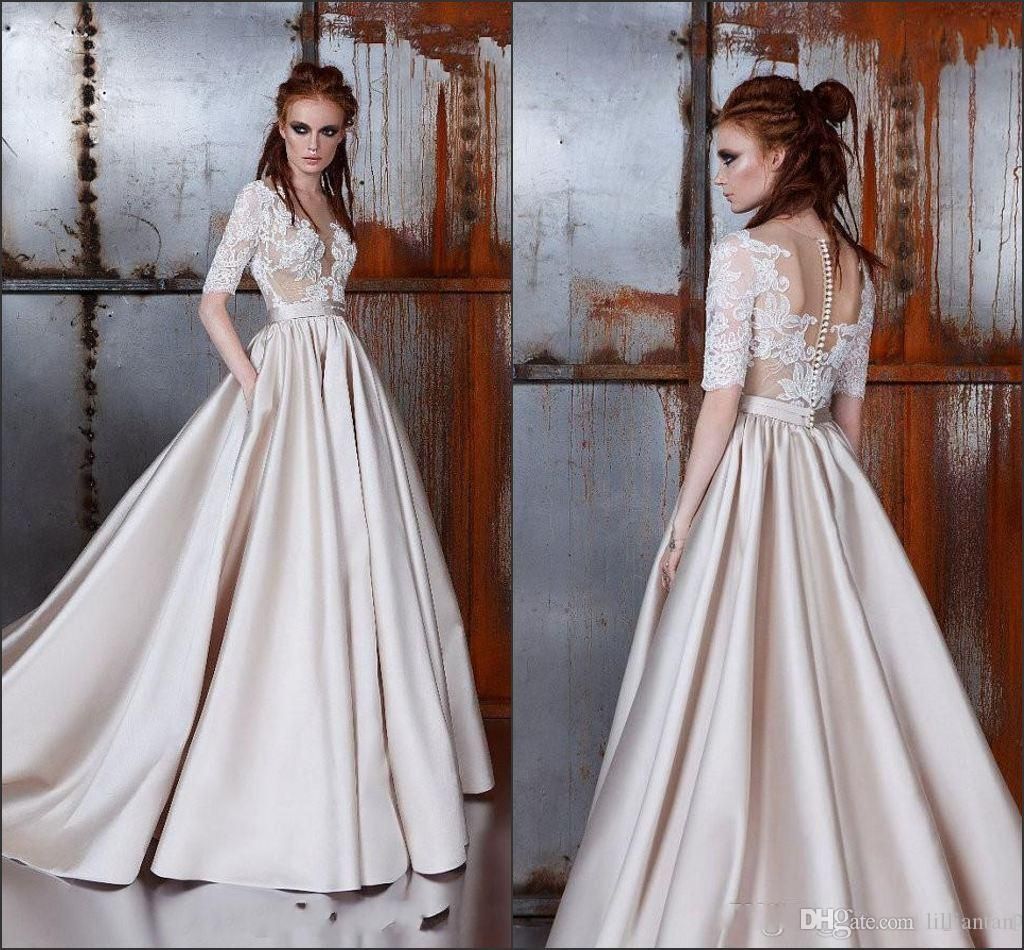 champagne satin wedding dress