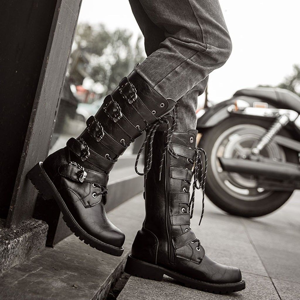 flat lace up biker boots