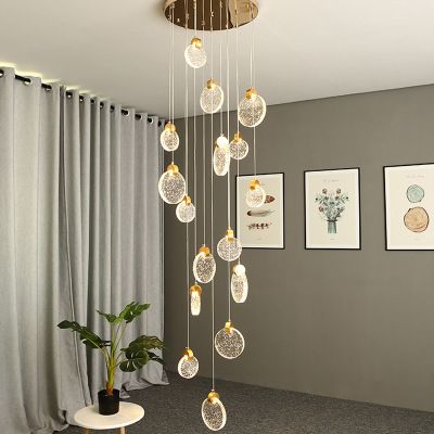 Staircase Lamp Long Chandelier Luxury Crystal Lamp Loft Duplex Chandelier Villa Hotel Modern Staircase Round Led Decorative Lamp Ceiling Fans With