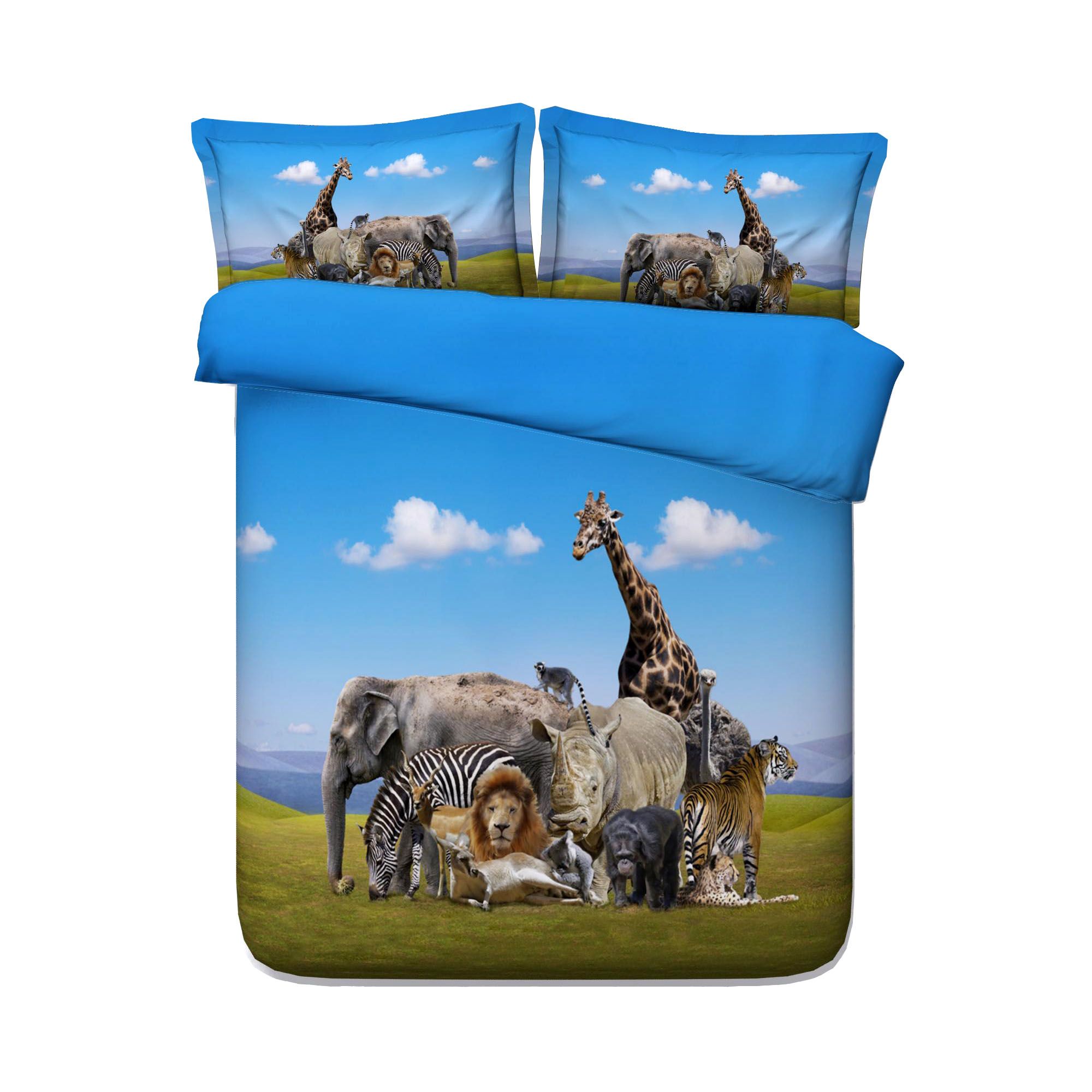 Animal Zoo Kids Boys Duvet Cover Set Giraffes Girls Bedding Set