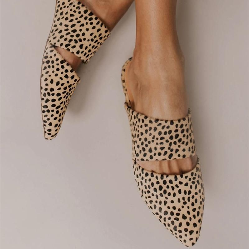 leopard slide mules