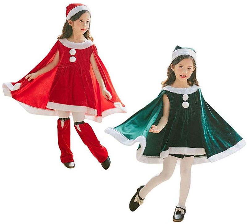 Toddler Kids Baby Girls Christmas Clothes Costume Party Dresses Shawl Hat Outfit 