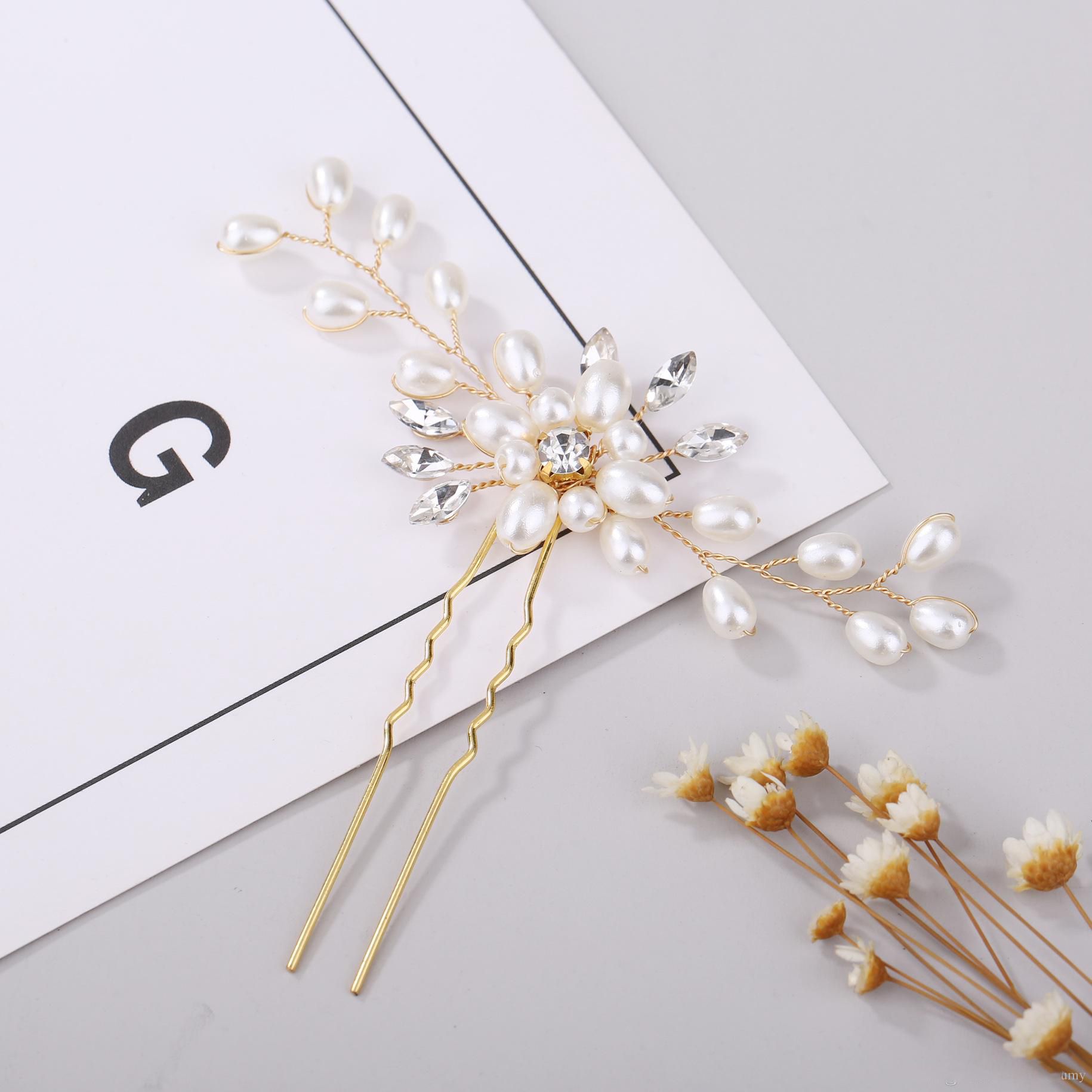 Women Crystal Hairpins Vintage Wedding Bridal Pearl Flower Hair