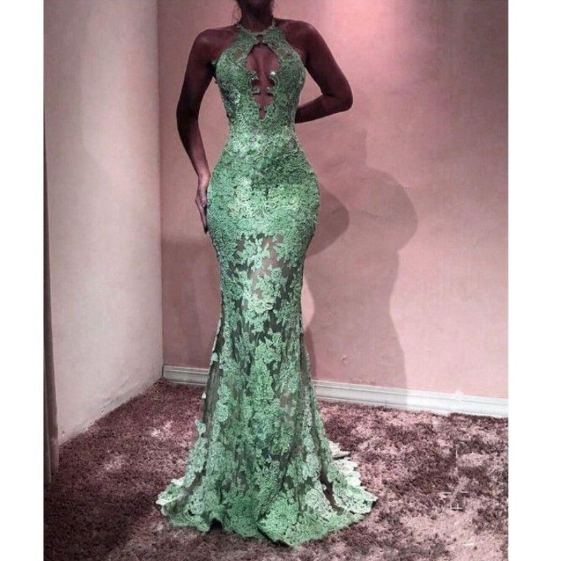 Compra Nuevo Vestidos De Fiesta De Color Verde Menta 2019 Halter De Encaje  Vestido Largo De Meramid Vestido Formal Para Ocasiones Especiales Vestido  Gala Barato | Entrega Rápida Y Calidad | Es.Dhgate