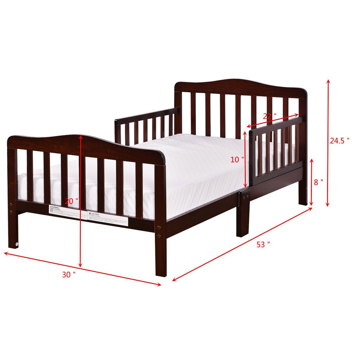 Costzon Toddler Bed Cherry Wood Kids Bedframe Children Classic Sleeping Bedroom Furniture W Safety Rail Fence Baby Furniture