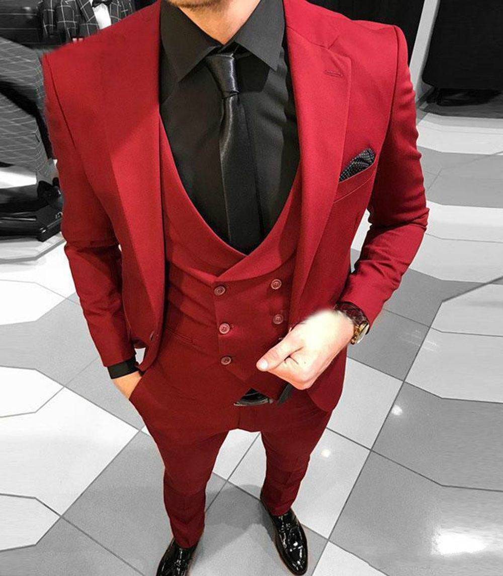 black suit red button up black suit red button up