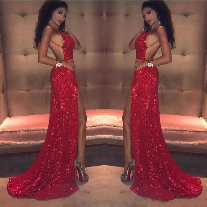 long red sequin prom dress