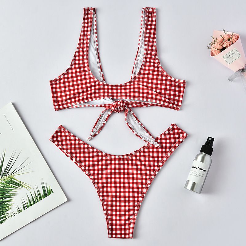 red plaid bathing suit