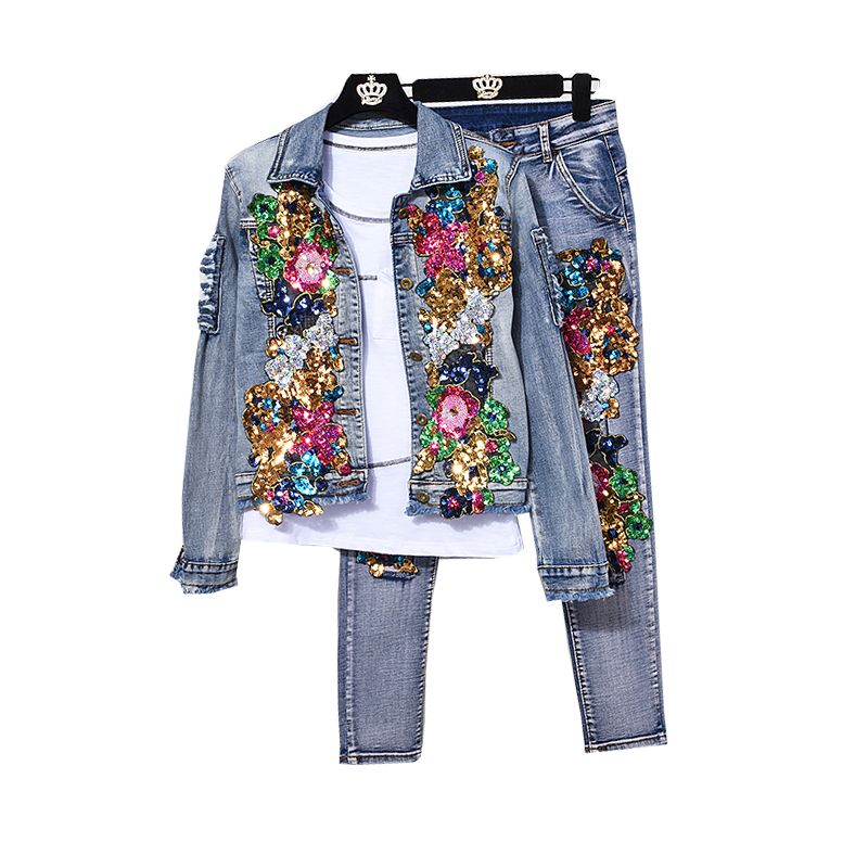 Fashion Sequins Women Jeans Jacket 