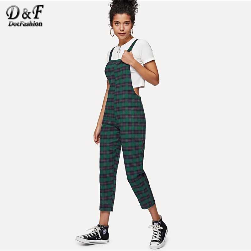 Green plaid jumpsuit Clearance
