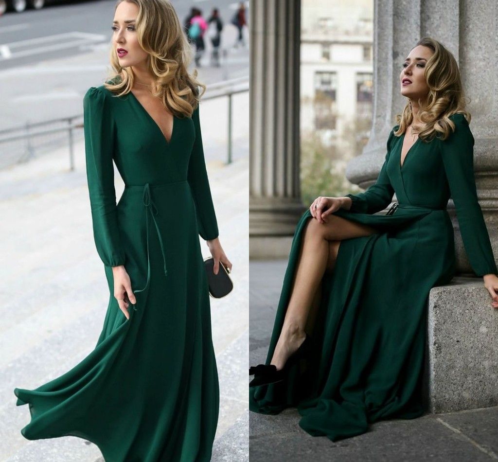 emerald green long sleeve bridesmaid dress