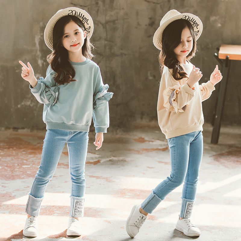 Moda 2019 Para Niños Niñas 8 10 12 14 Años Ropa Adolescente Camisa Sólida + Pantalones De Mezclilla 2 Piezas Y190522 37,51 € | DHgate