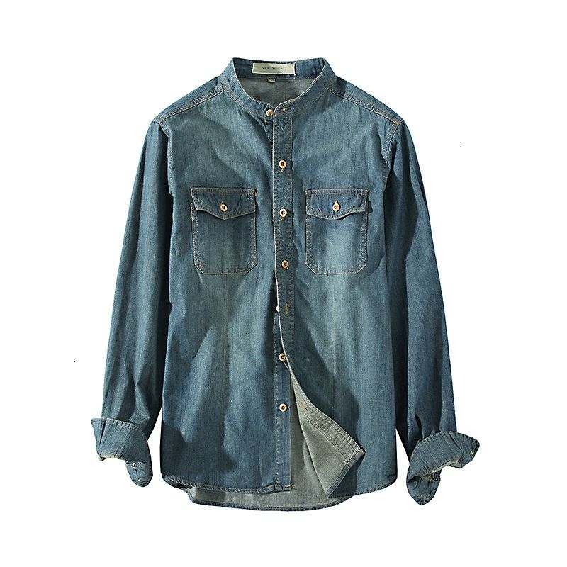 Men Retro Denim Casual Slim Fit Long Sleeve Button Down Shirt With Pocket Top