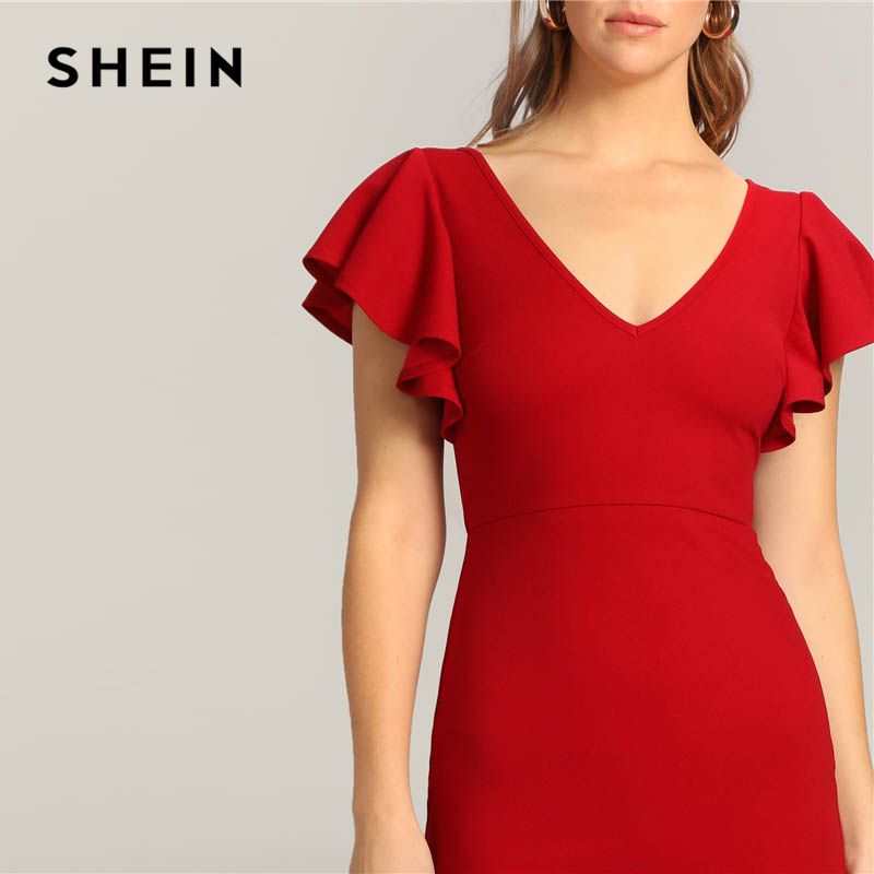 Compra Shein Rojo Atractivo Del V Zip Y Guías De Conexión De La Mariposa De  La Manga V Del Cuello Alto De La Cintura Del Mini Vestido De Las Mujeres  Del Verano