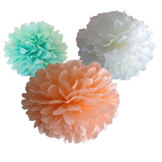 Mix Of 8 10 12 Mint Green Peach Blush Pink White Tissue Pom Pom