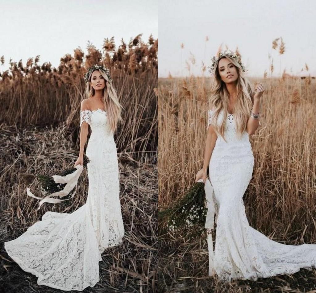 boho lace mermaid wedding dress