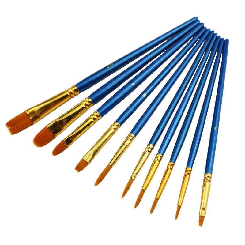 Watercolor Gouache Paint Brushes Sets Blue Wooden Handle Nylon Hair
