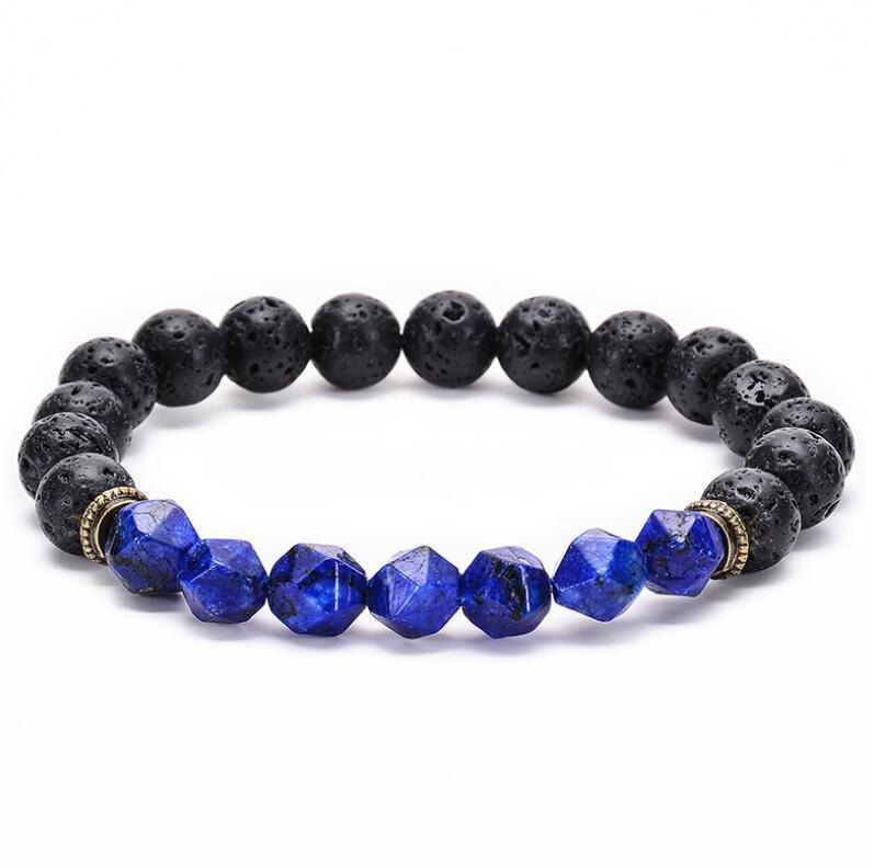 2020 Natural Cut Tiger Eye Stone Bracelet Black Lava Volcanic Stone Bracelet Hand Beaded For Men ...