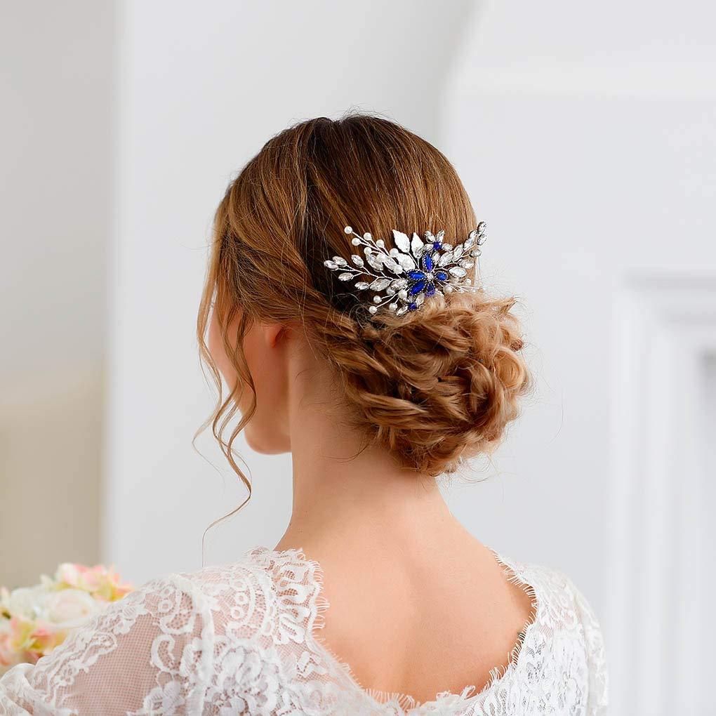 2020 Wedding Hair Comb Blue Rhinestone Bridal Hair Accessories For