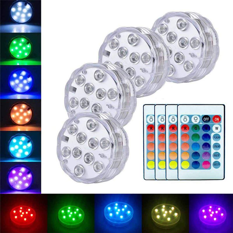 Iluminación LED baterías que funcionan con 10 lámparas de agua Rgbunder Night Garden Piscina de