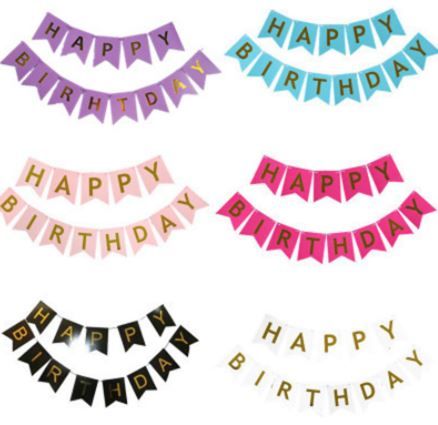 Glitter Paper Happy Birthday Bunting Banner Flag Garland Party Hanging Decor 